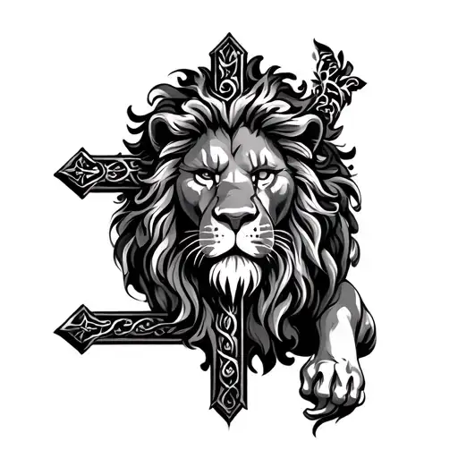lion and cross tattoo tattoo design idea