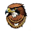 hawk wearing a gold chain necklace tattoo design idea
