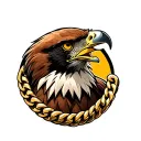 hawk wearing a gold chain necklace tattoo design idea