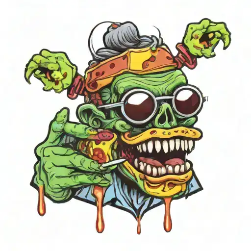 zombie eating burger wearing shades tattoo design idea