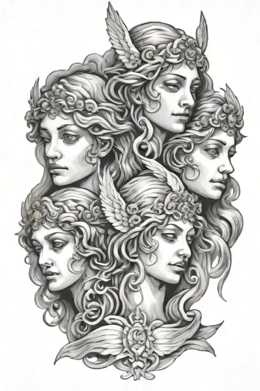 three angels faces mute deaf blind tattoo design idea