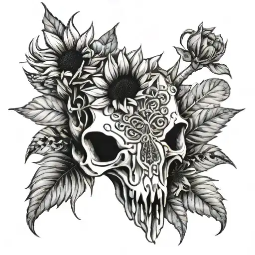 sunflowers hog skull diamonds tattoo design idea