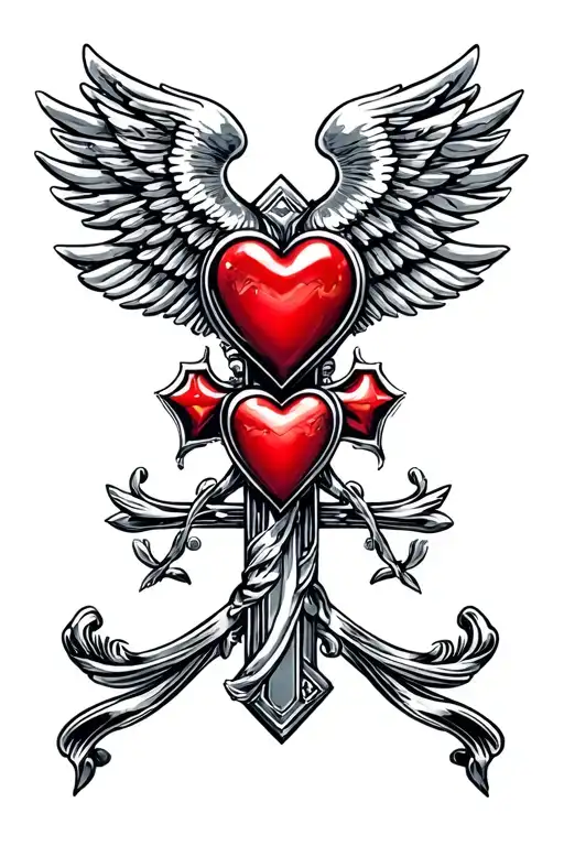 chrome heart cross tattoo design idea