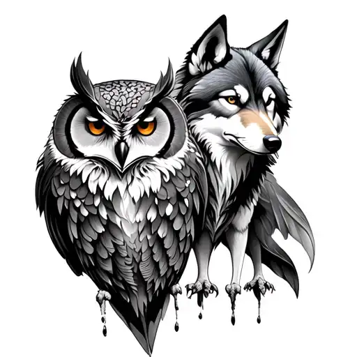 owl and wolf tattoo design idea