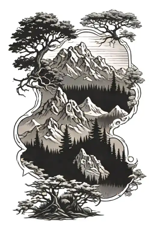 Christian outdoors mountains trees tattoo design idea