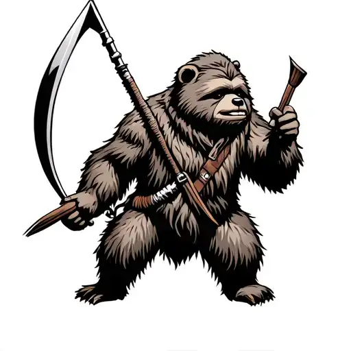 dancing bear ewok carrying a harpoon tattoo design idea