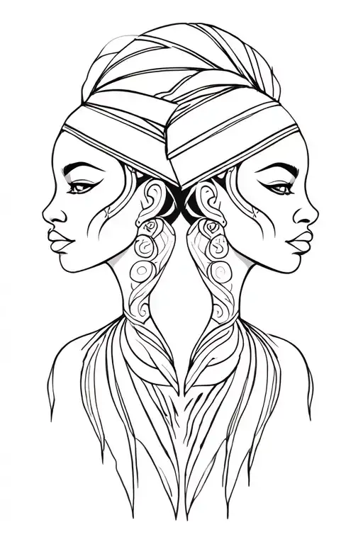 two beautiful African women faces war paint warriors. African tribal background  tattoo design idea