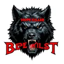 one centered black werewolf head with "HOPE KILLER" written above in red and the word "BEAST" written below tattoo design idea