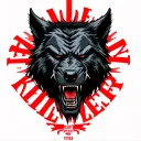 one centered black werewolf head with "HOPE KILLER" written above in red and the word "BEAST" written below tattoo design idea