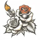 rose burning in flames symbolising heartbreak tattoo design idea