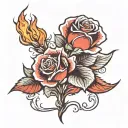 rose burning in flames symbolising heartbreak tattoo design idea