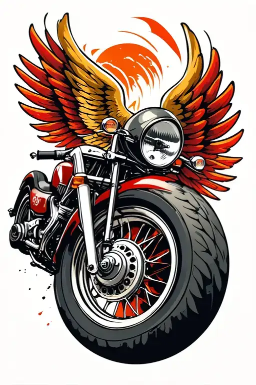 “MOTOR” MOTOR CYCLE. TATTOO MOTORCYCLE WHEEL AND WINGS backwards fast movement tattoo design idea