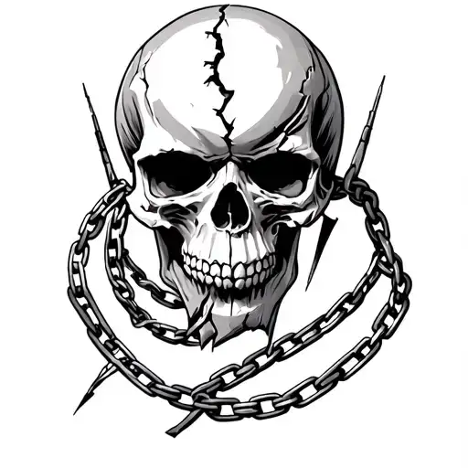 samson chained in pilar broken skull tattoo design idea