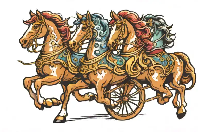 long strip of carousel horses running tattoo design idea