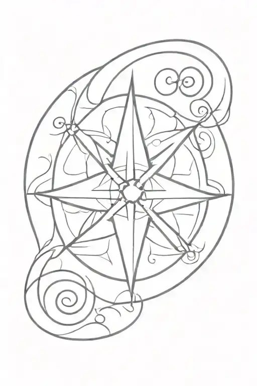 A minimalist tattoo of a compass rose surrounded by swirling waves, representing the client's occupation as a seaman and their love for the sea tattoo design idea
