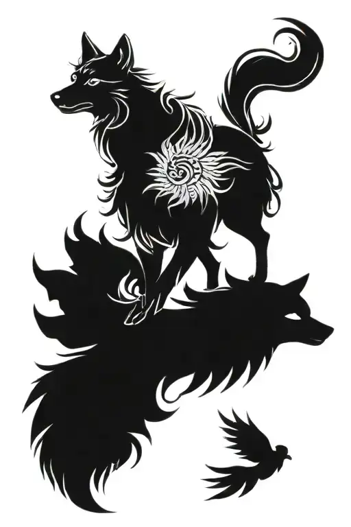 Feminine  Wolf With Phoenix Tattoo design tattoo design idea