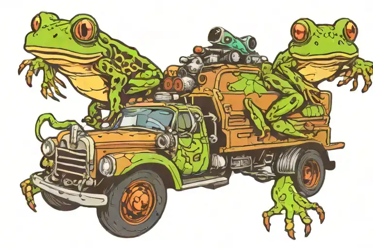 frog tow truck towing rv tattoo design idea