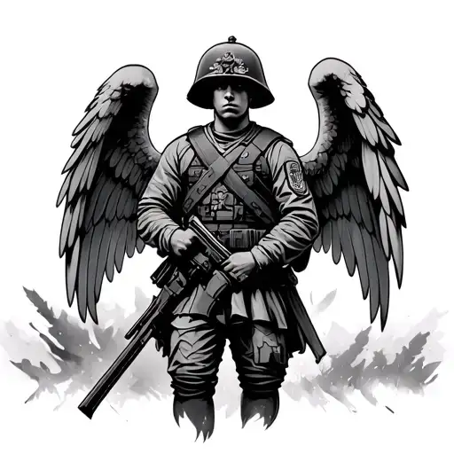 soldier with wings battlefield cross tattoo design idea
