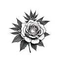 roses with weed leaves tattoo design idea
