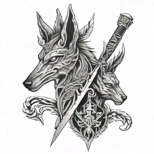 half sleeve forearm tattoo with anubis and phoenix with relevant histroic symbols  tattoo design idea