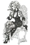 Sexy girl, Gigantic Boobs, cleavage, wide hips, petite, big booty.. grungy torn clothing, short bob hairstyle, smoking  tattoo design idea