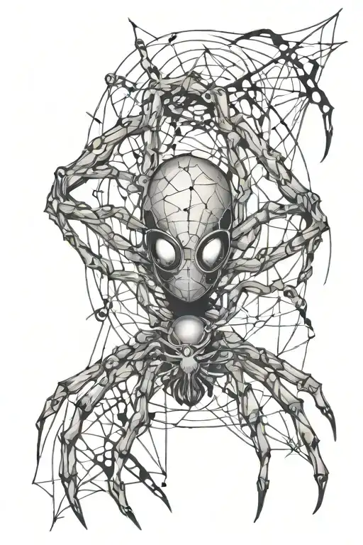 Eyes connected by a string with a spider in the middle with some cyber sigilism around it connecting it together   tattoo design idea