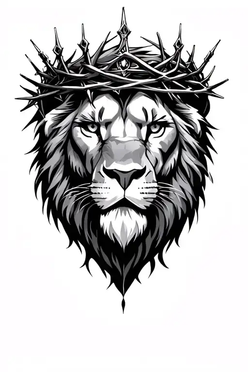 gothic lion wearing a crown of thorns tattoo design idea