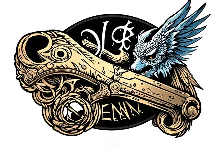 halo, the Witcher, ark, fallout, Elden ring, dark souls, borderlands, monster hunter, sea of theves. tattoo design idea