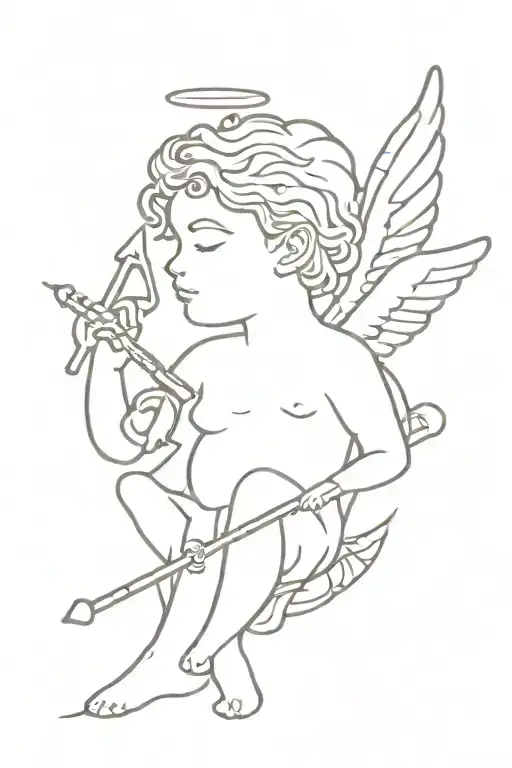 Cupid and music and angels tattoo design idea