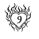 heart with flames with a number 9 inside tattoo design idea