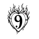 heart with flames with a number 9 inside tattoo design idea