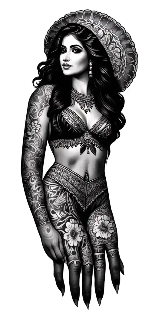Mexican inspired traditional full sleeve tattoo design idea