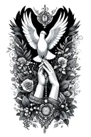 praying hands with a rosary, dove tattoo design idea