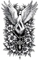 praying hands with a rosary, dove tattoo design idea