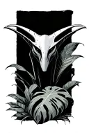 Line work star wars general grievous with monstera deliciosa, philodendron pothos, monstera deliciosa swiss cheese, mons tattoo design idea