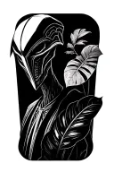 Line work star wars general grievous with monstera deliciosa, philodendron pothos, monstera deliciosa swiss cheese, mons tattoo design idea