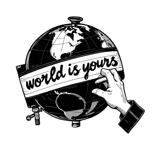 the world is yours written in globe with dj hand spinning top as if it's a record. Nas Illmatic written in a cassette tattoo design idea