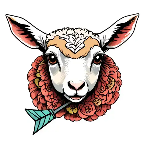2 lambs rushton doll style, horizontal arrow through head tattoo design idea