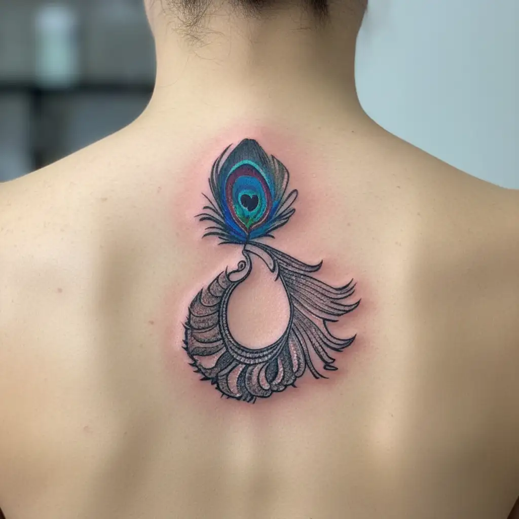 tattoo design with a peacock feather in all original colours and lord murugan vel symbol tattoo design idea