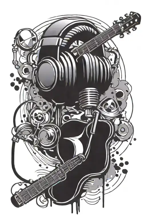mic headphones guitar mixer music tattoo design idea