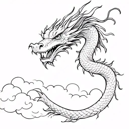 Hello, design me a tattoo of a classic Japanese dragon with a cloud surrounding it. And it looks like the dragon is pass tattoo design idea
