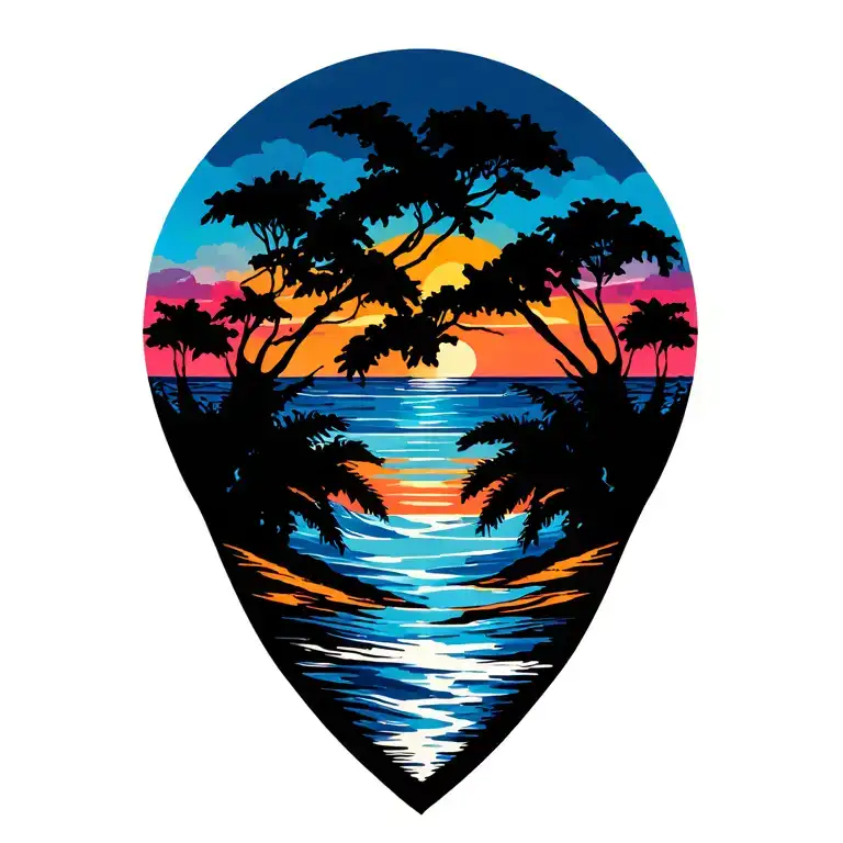 summer sea trees colors sunset tattoo design idea