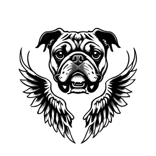 pug head, inside tribal wings,outline tattoo inspired tattoo design idea