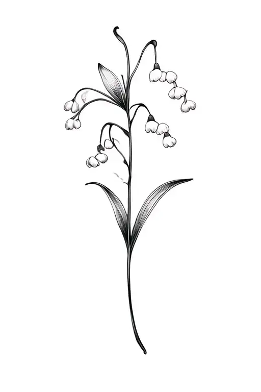 fine line simple lily of the valley flower in black and white tattoo design idea