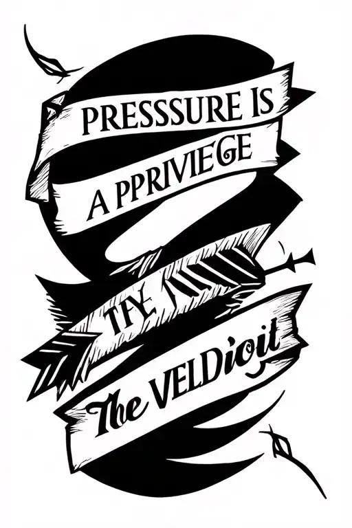 "Pressure Is A Privilege" Arrow piercing tattoo design idea