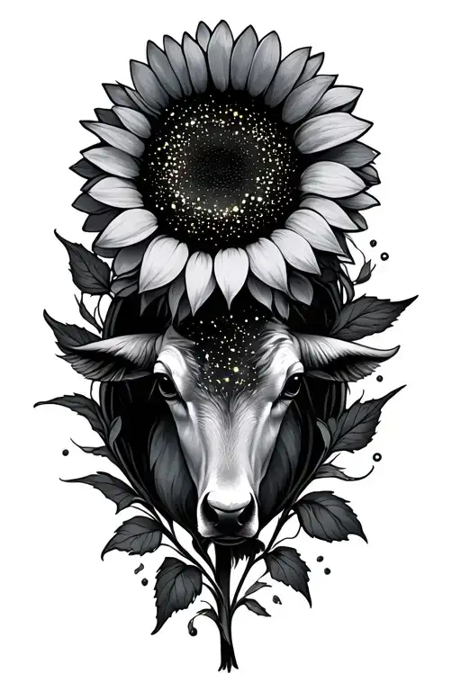 Taurus constellation inside sunflower head surrounded tattoo design idea