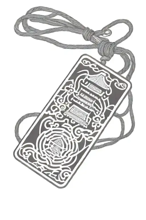 the tip of a japanese pagoda perspective  third dimension coming out from emtpy blank white rectangular omamori tattoo design idea