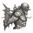 Atlas have on His shoulders the burning world map inside tattoo design idea