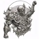 Atlas have on His shoulders the burning world map inside tattoo design idea