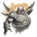Atlas have on His shoulders the burning world map inside tattoo design idea